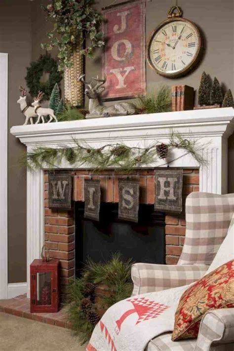 Marvelous Rustic Christmas Fireplace Mantel Decorating Ideas 12