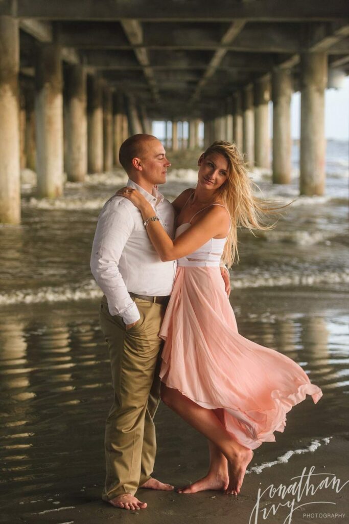 Pink and White Beach Engagement Photo Outfits