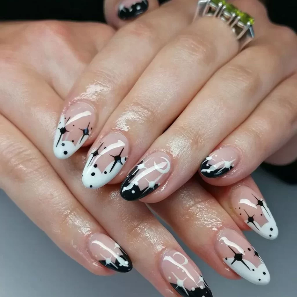 Black and White Night Sky Nails