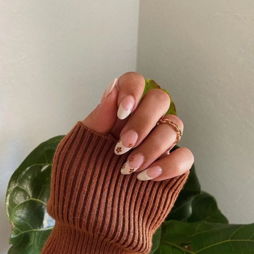 Brown Floral French Tips