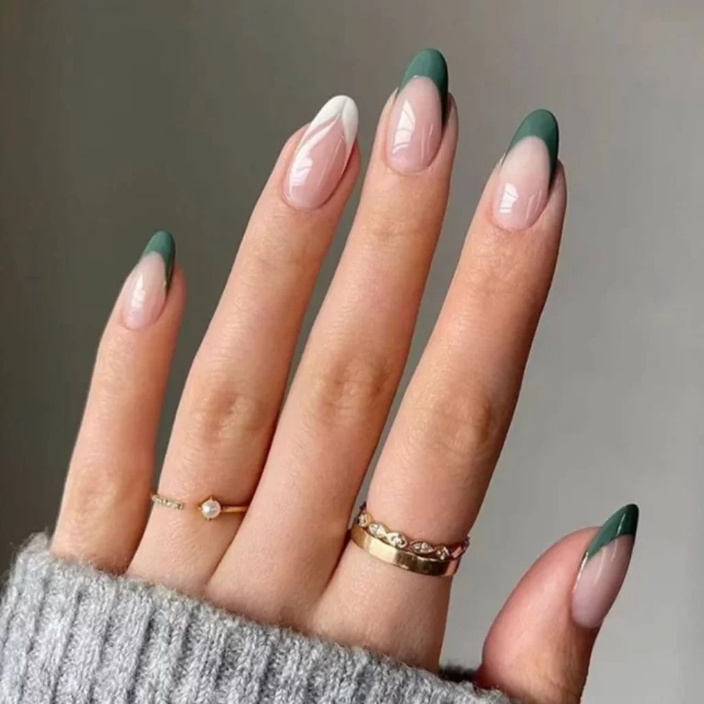 Green and White French Manicure